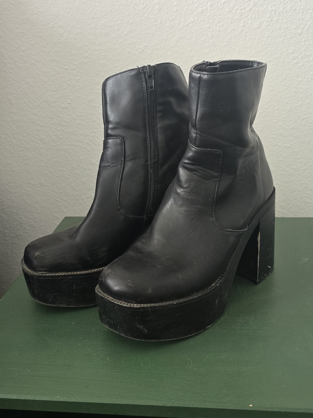 Women's Black Platform Block Heel Ankle Boots